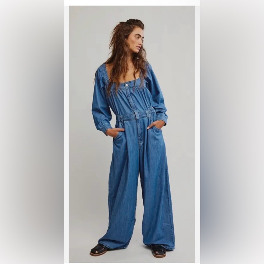 NWOT Free People/ We The Free Clara Wide-leg Denim Jumpsuit - XS